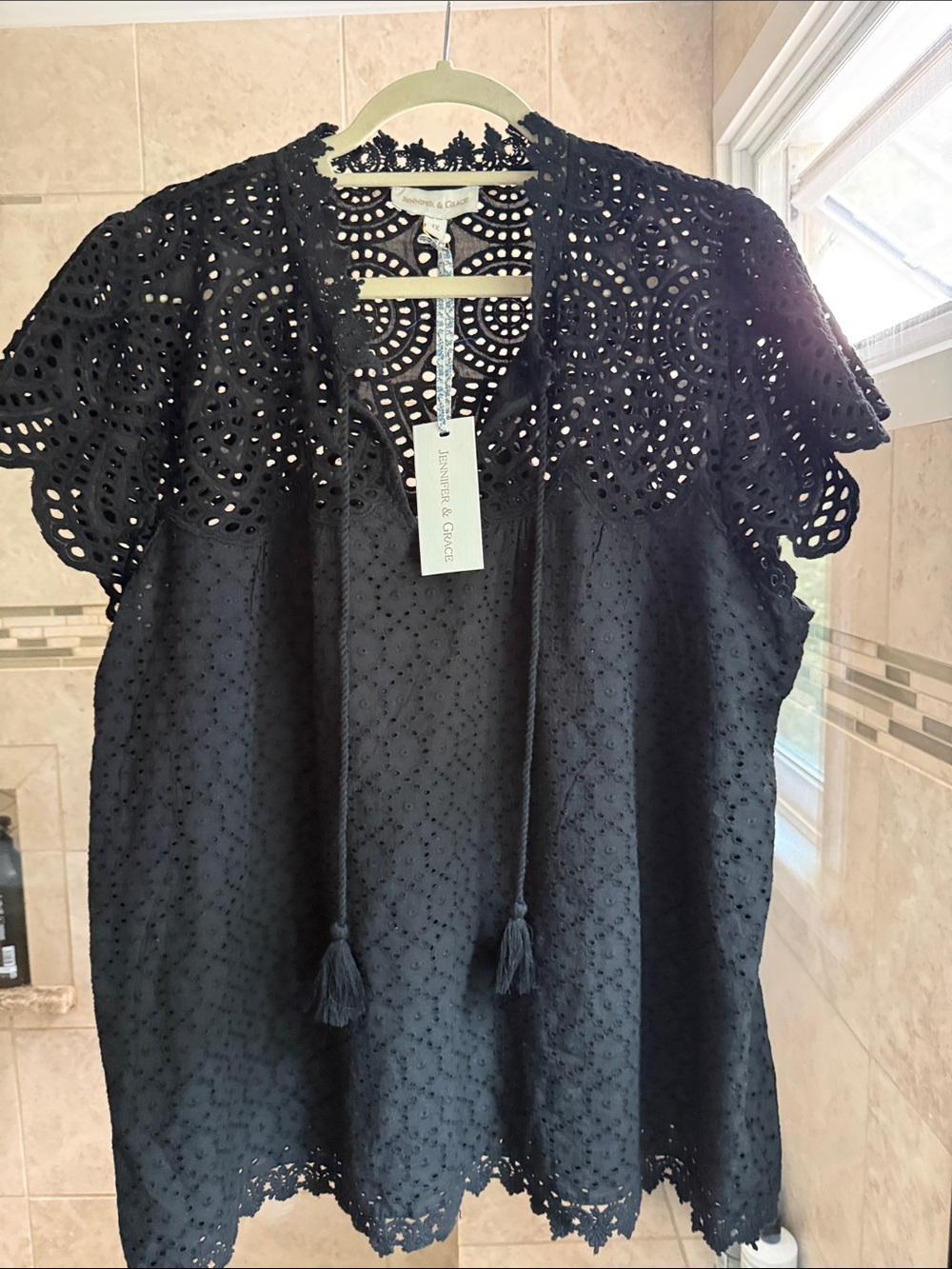 Rebecca & Grace Black Eyelet Tunic Top